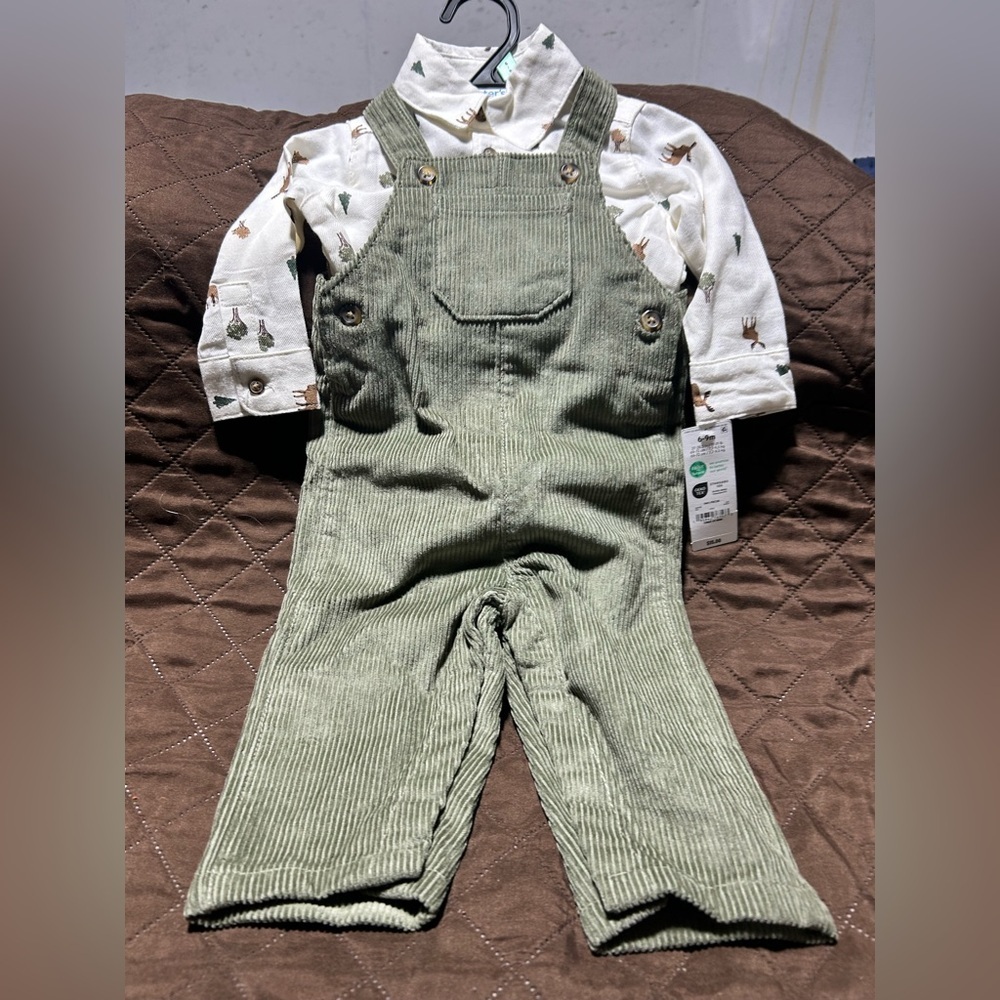 ❤️NWT-Carter's Olive Green Corduroy Overalls size boys 6-9months